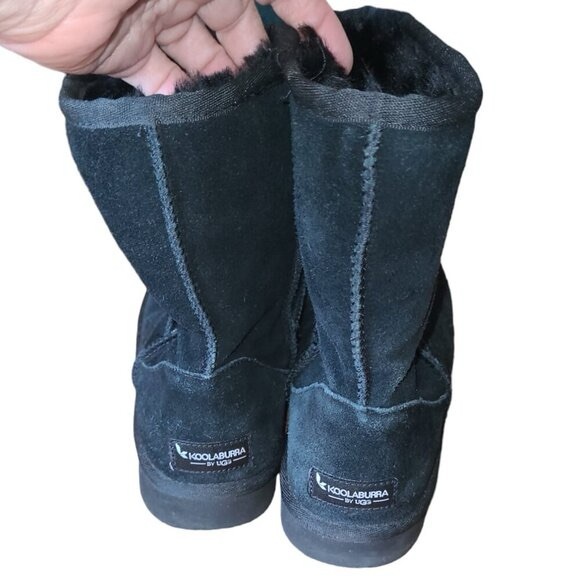 Koolaburra by Ugg Mid Calf winter suede Boots in Size 8 pull on Black fur lined - Picture 4 of 7